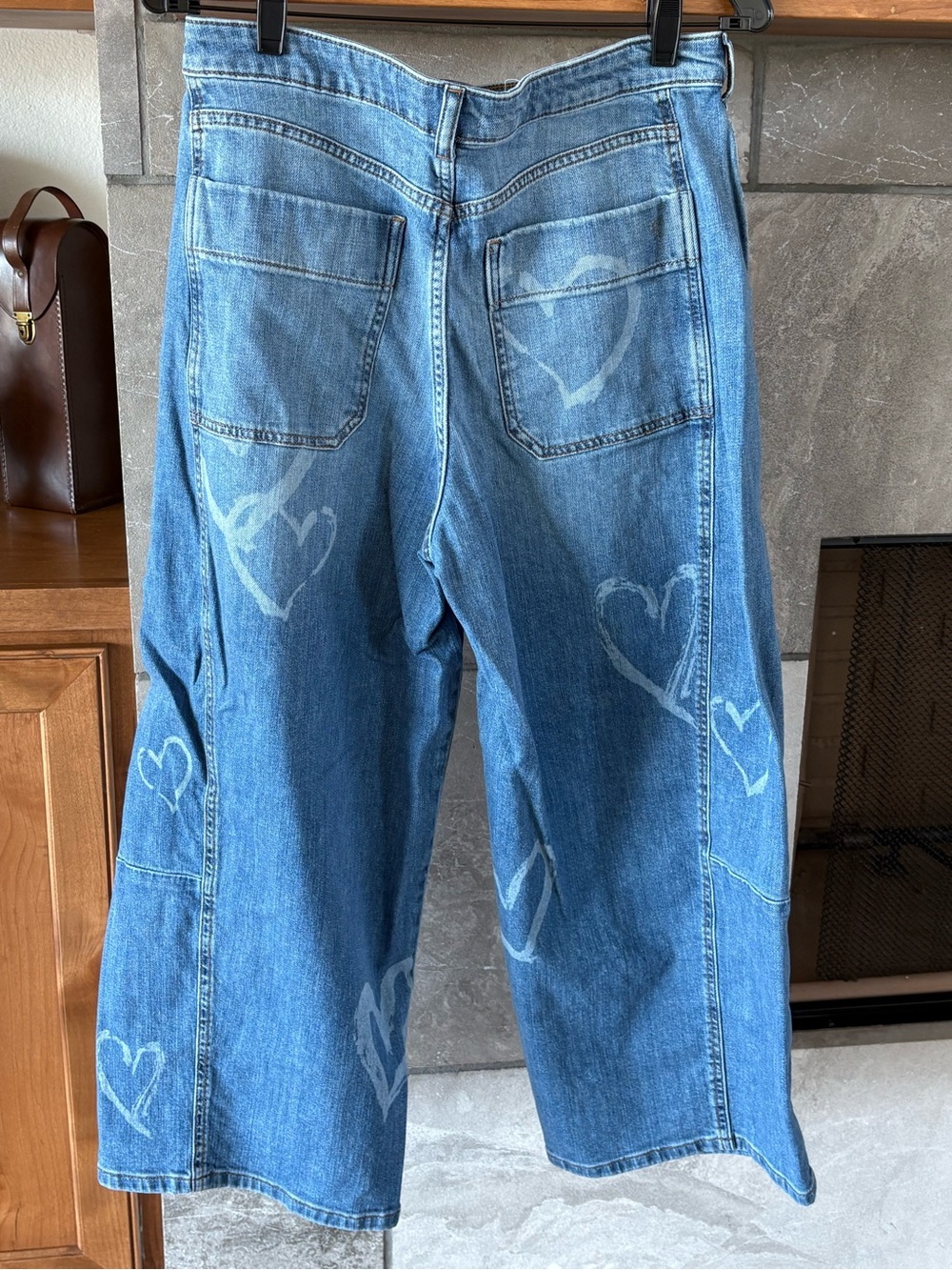 Pilcro Light Blue Heart-Print Wide Leg Jeans - Picture 2 of 2